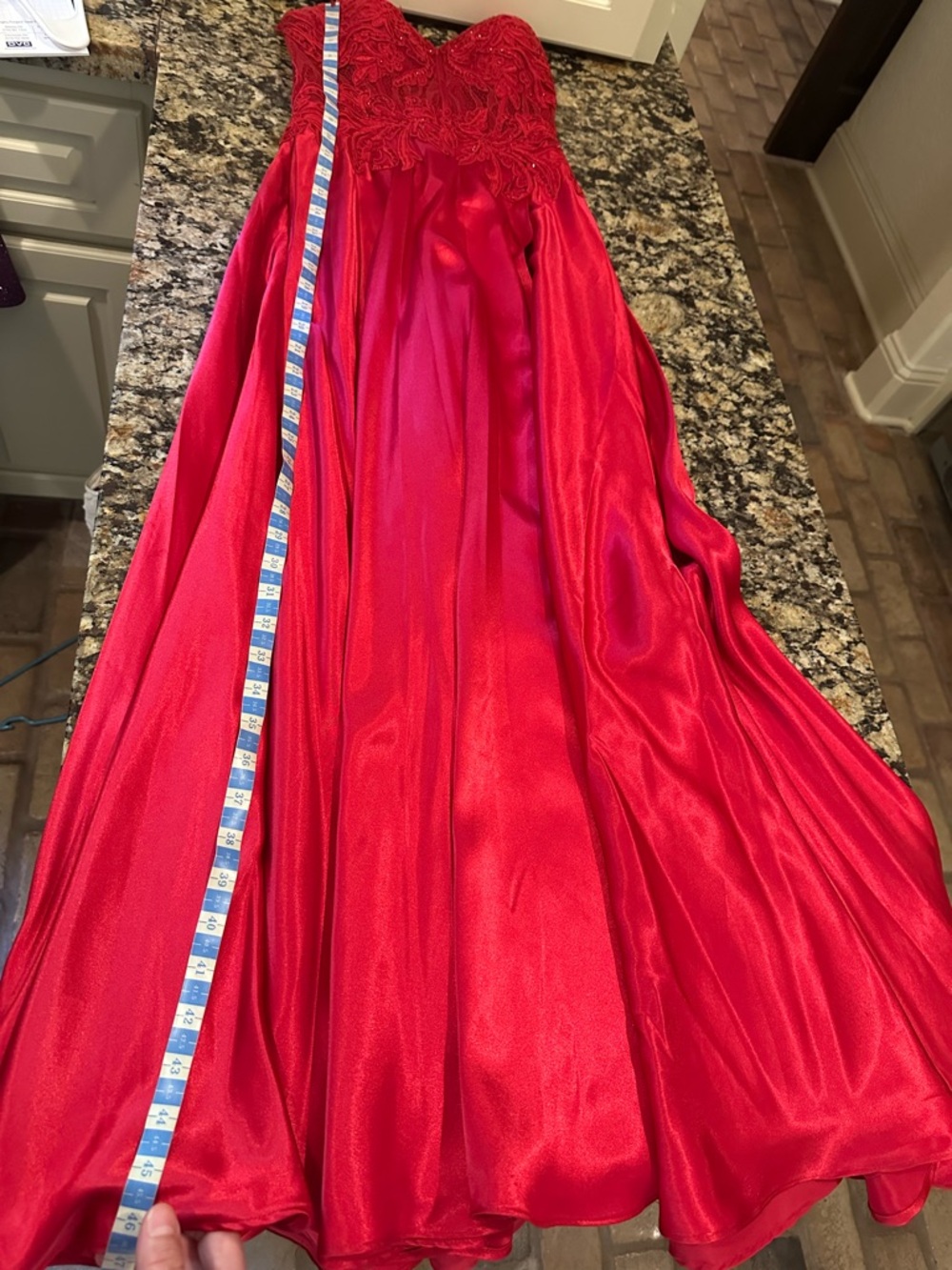 Blondie Nites Red Lace Bodice Satin Maxi Dress - Picture 7 of 7